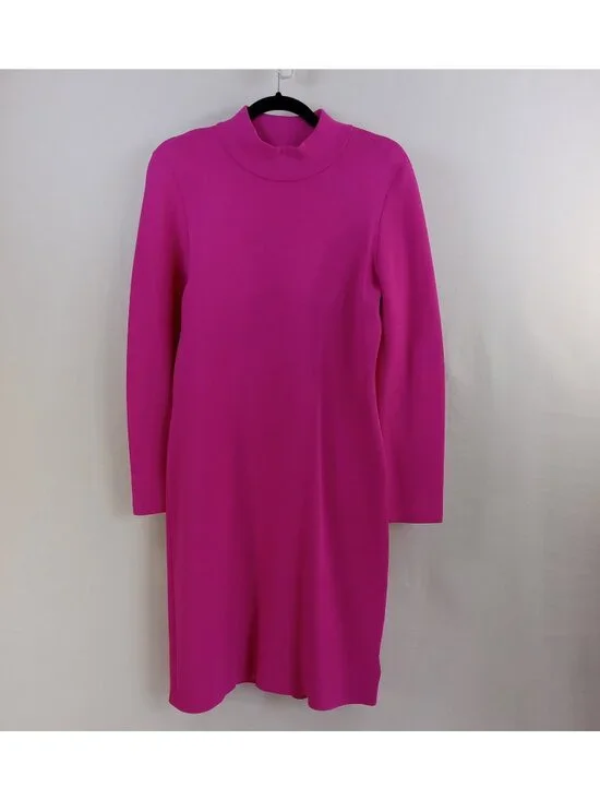 Michael Kors Women's Magenta Mock Neck Knit Sheath Dress Hot Pink LARGE Stretch - Picture 1 of 16